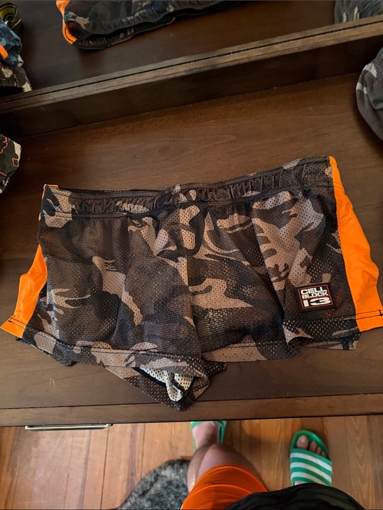 Cellblock13 Other - Men's Camo Mesh Athletic Shorts with Orange Accents